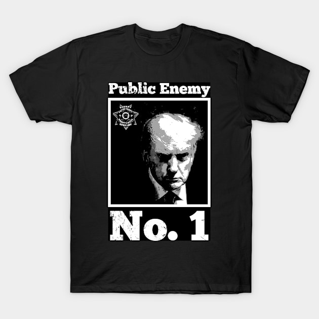 Trump Mugshot-Public Enemy No. 1-W/B T-Shirt by JustUSJokes